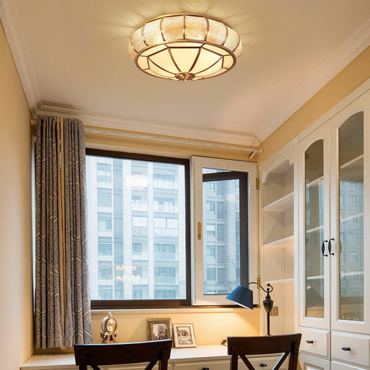 Gold Ripple Glass Flush Mount Lighting: Classic Donut - Shaped Fixture Ideal For Dining Rooms