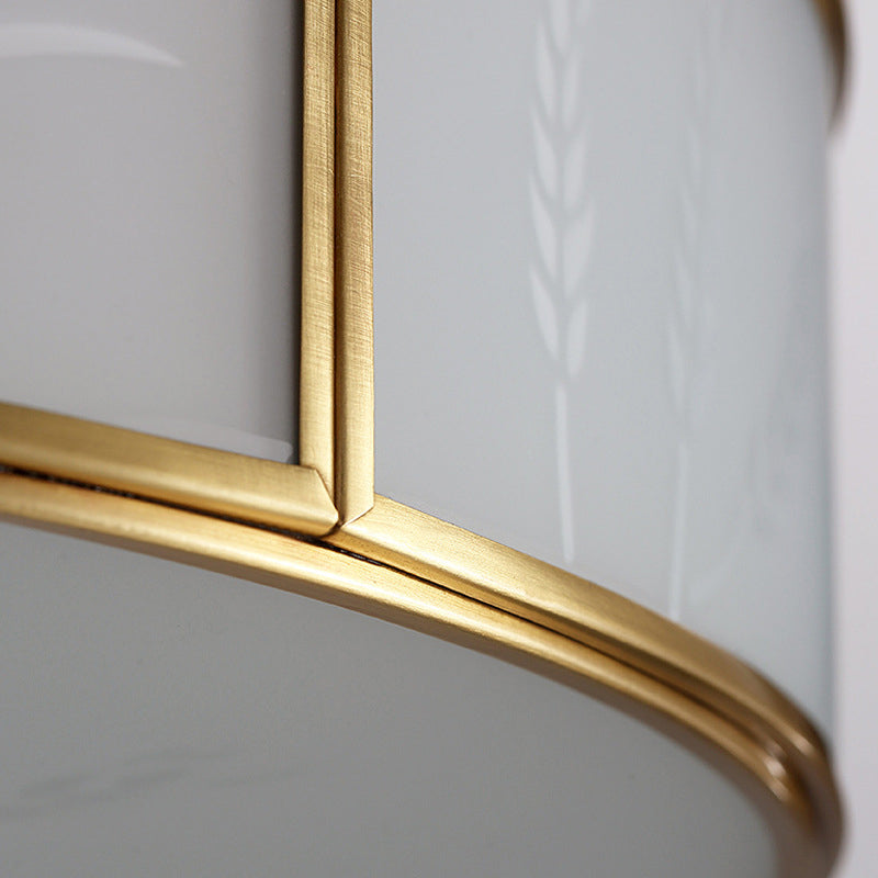 Opal Glass Cylinder Flush Mount Ceiling Light In Gold - Traditional Bedroom Lighting