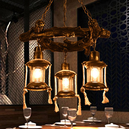 Coastal Bronze Chandelier Light Fixture With Clear Glass 3 Lights And Kerosene Pendant Lamp
