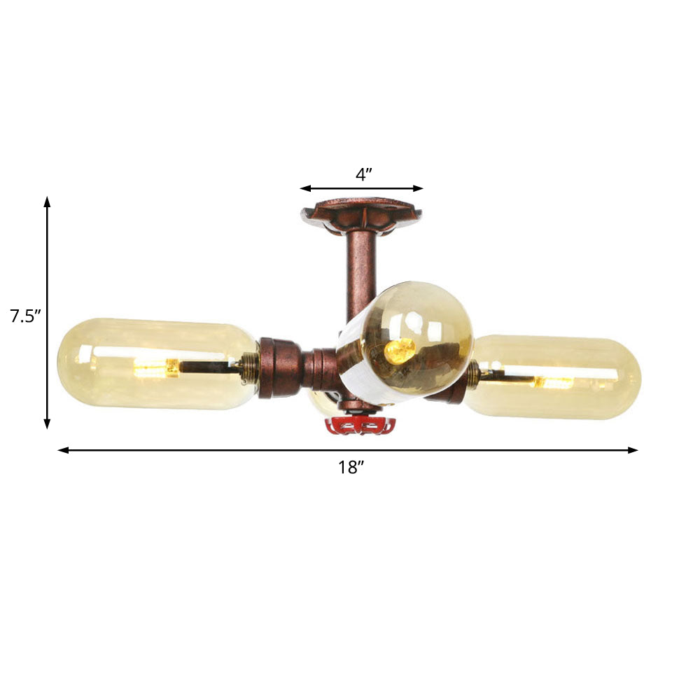 Evelyn’s Antique Copper 4/6 Lights Ceiling Mount Rustic Style Amber Glass Sputnik Semi Flush