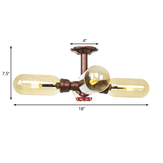 Evelyn’s Antique Copper 4/6 Lights Ceiling Mount Rustic Style Amber Glass Sputnik Semi Flush