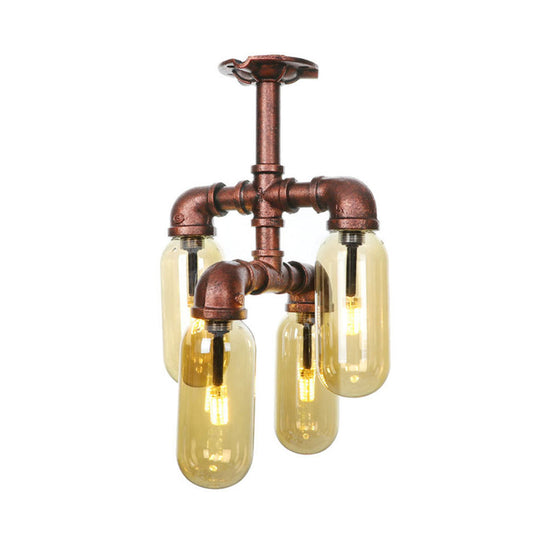 Evelyn’s Antique Copper 4/6 Lights Ceiling Mount Rustic Style Amber Glass Sputnik Semi Flush
