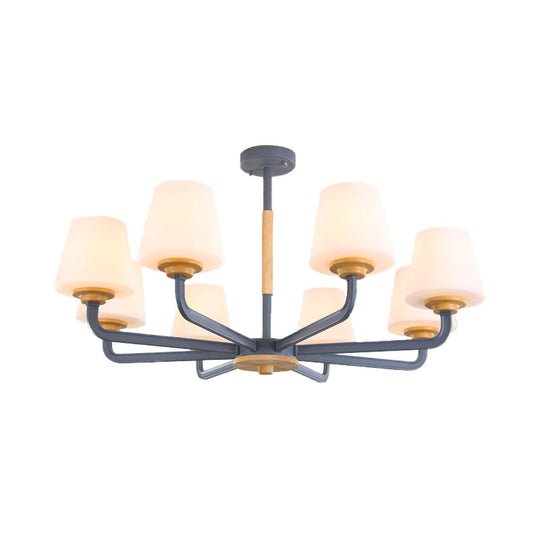 Modern White Glass Cone Chandelier Light Fixture With Multiple Lights For Bedroom - Grey/White/Green