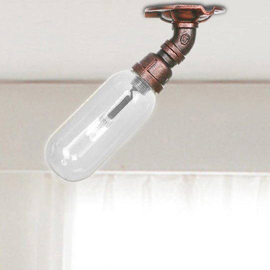 Industrial Bathroom Semi Flush Ceiling Light Fixture With Clear Glass Oval Shade In Weathered
