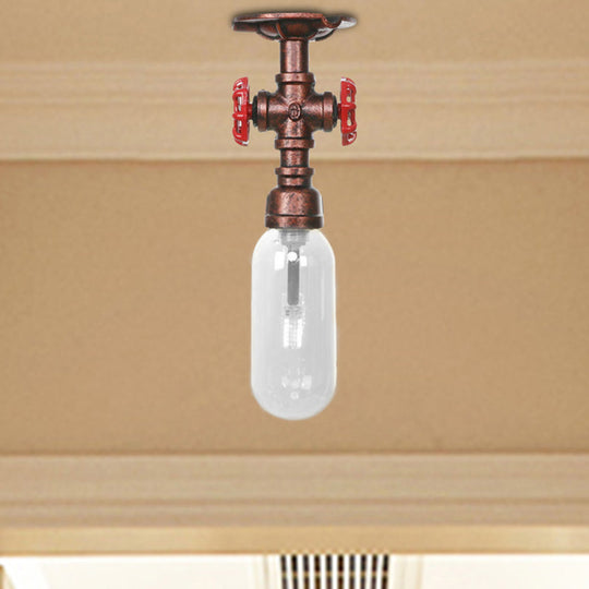 Industrial Bathroom Semi Flush Ceiling Light Fixture With Clear Glass Oval Shade In Weathered