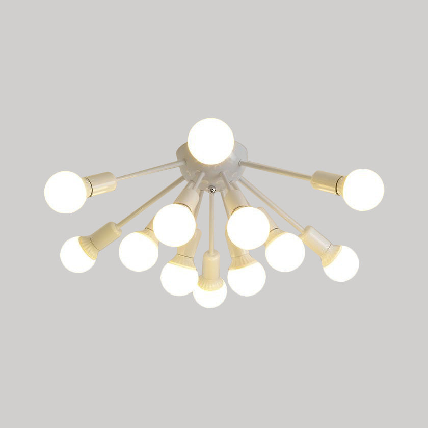 Modern Metal Sputnik Semi Flush Mount Ceiling Light – 8/12 Lights In White/Black/Gold For Living