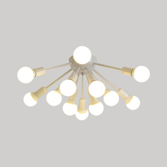 Modern Metal Sputnik Semi Flush Mount Ceiling Light 8/12 Lights In White/Black/Gold For Living Room