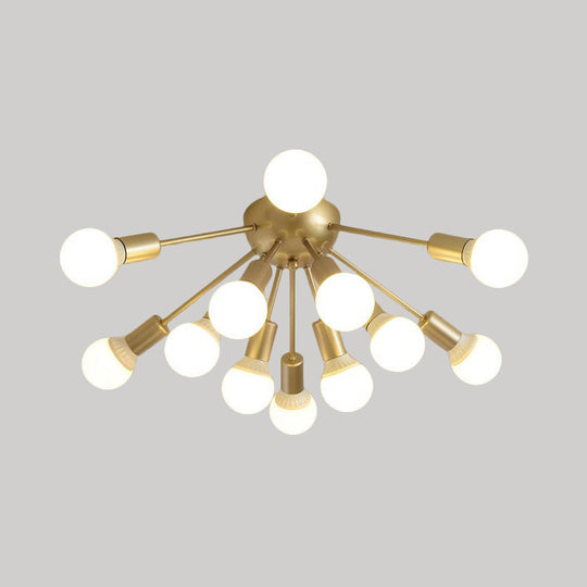 Modern Metal Sputnik Semi Flush Mount Ceiling Light – 8/12 Lights In White/Black/Gold For Living