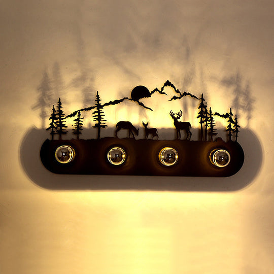 Metallic Silhouette Wall Mount Light: Elegant 4-Head Rustic Lighting For Restaurants Rust / C