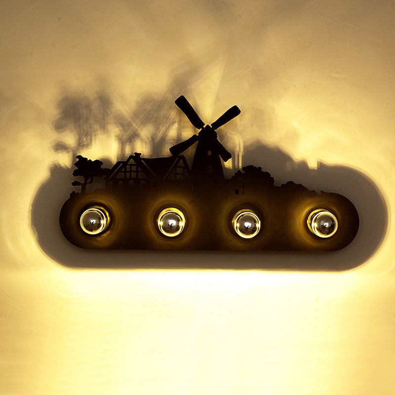 Metallic Silhouette Wall Mount Light: Elegant 4-Head Rustic Lighting For Restaurants Rust / H