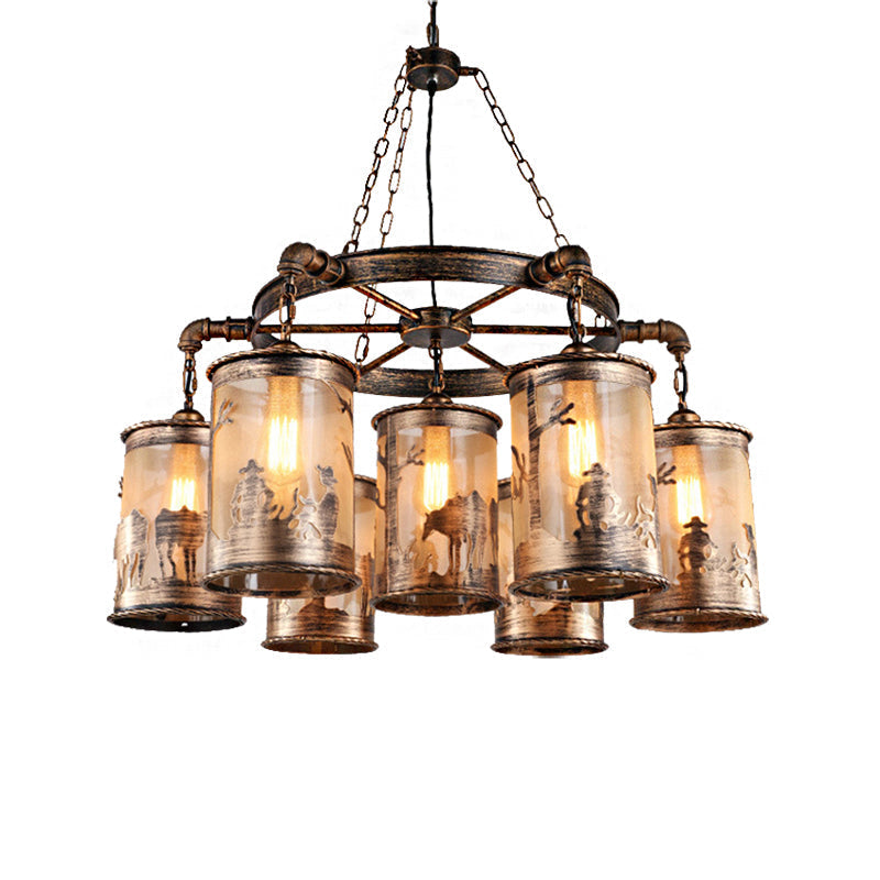 Coastal Antique Bronze Chandelier Lamp - Metal & Fabric 5/7 Lights Living Room Hanging Light