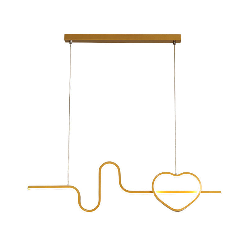 Heart And Line Island Metal Pendant Light - Artistic Led Ceiling Fixture For Dining Room