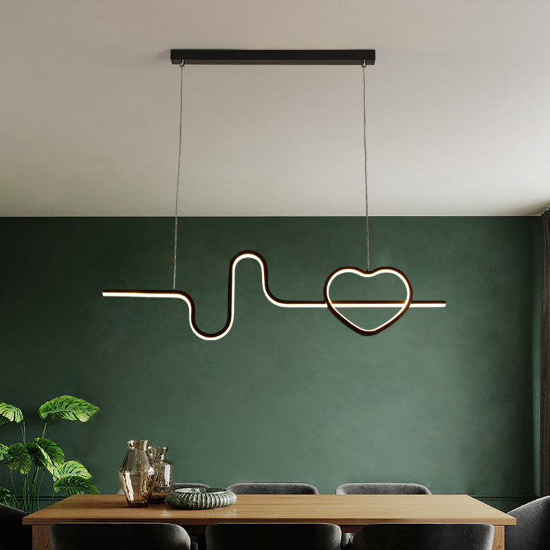 Heart And Line Island Metal Pendant Light - Artistic Led Ceiling Fixture For Dining Room