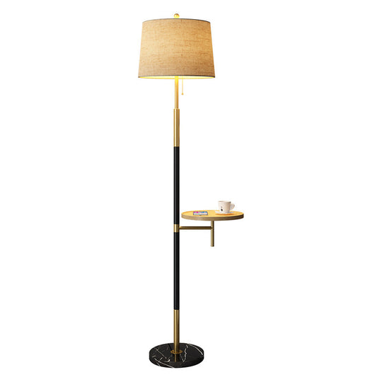 Traditional Single Living Room Floor Lamp With Pull Chain Fabric Empire Shade & Wooden Tray In