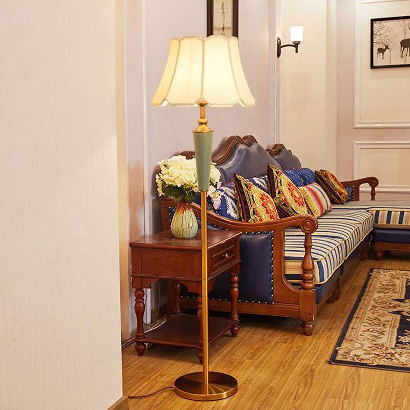 Classic Gold Fabric Floor Lamp With Tapered Shade - Ideal For Living Room / Ceramic A