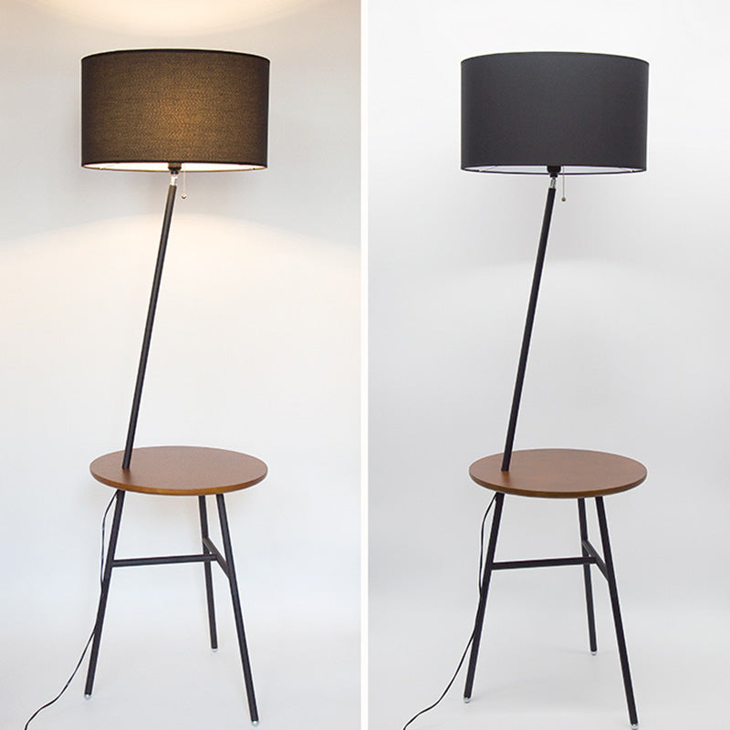 Classic Drum Shaped Fabric Floor Lamp With Tripod Tray - Perfect Living Room Lighting