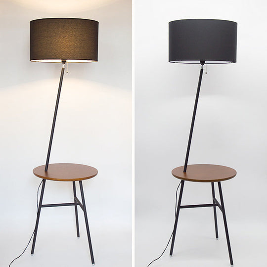 Classic Drum Shaped Fabric Floor Lamp With Tripod Tray - Perfect Living Room Lighting