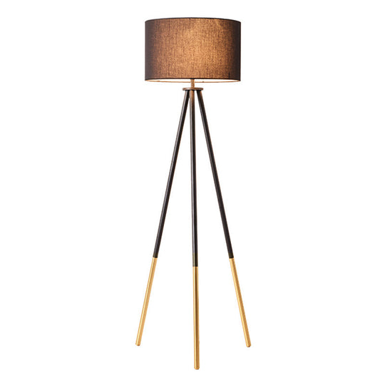 Minimalist Metal Tripod Floor Lamp With Drum Fabric Shade