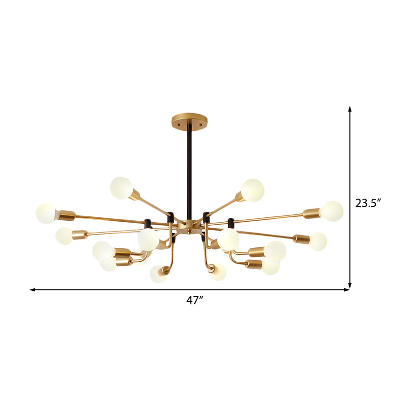 Contemporary Starburst Chandelier: Metal Ceiling Light For Bedroom With Gold Arm - 6/12/16 Lights