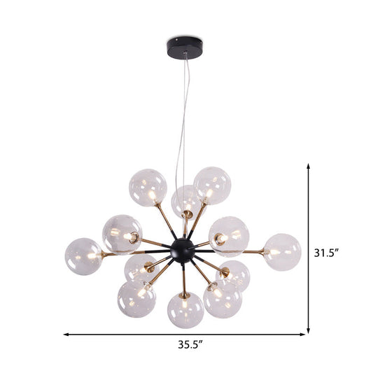 Modern 12-Light Clear Glass Sputnik Chandelier For Living Room - Simple Style