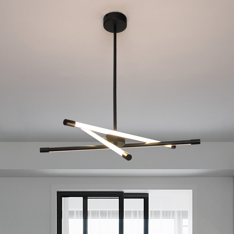 Modern Linear Tube Led Chandelier - Sleek Metal Black Ideal For Living Room Lighting