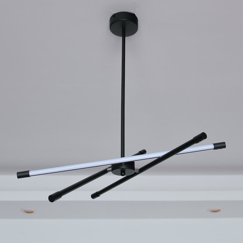 Sleek Linear Tube Metal Chandelier - Black Led Hanging Lamp For Living Room