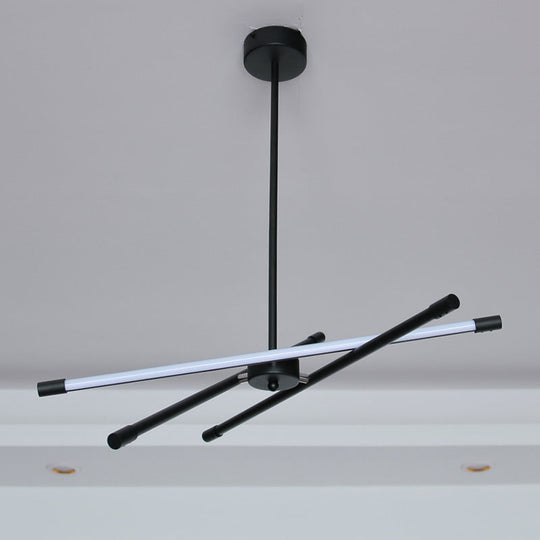 Sleek Linear Tube Metal Chandelier - Black Led Hanging Lamp For Living Room