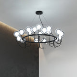 Modern Black Glass Globe Led Chandelier: Stylish Ceiling Hanging Lamp For Living Room