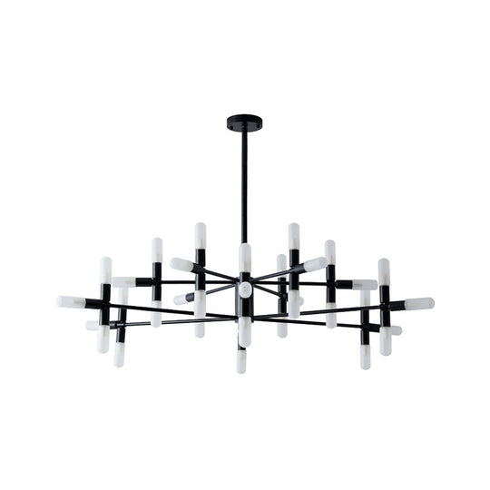 Contemporary Metal Chandelier - 18/36 Light Tubular Hanging Lamp Kit In Black/Gold With Starburst