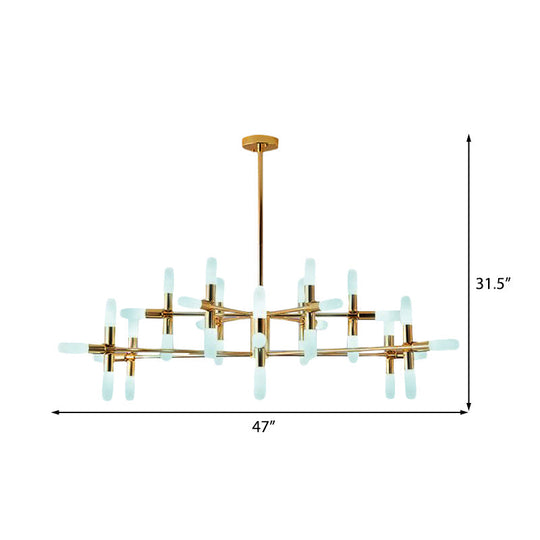 Contemporary Tubular Chandelier: 18/36-Light Black/Gold Metal Hanging Lamp With Starburst Design