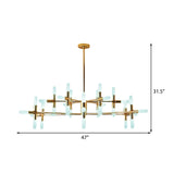 Contemporary Metal Chandelier - 18/36 Light Tubular Hanging Lamp Kit In Black/Gold With Starburst