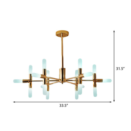 Contemporary Tubular Chandelier: 18/36-Light Black/Gold Metal Hanging Lamp With Starburst Design