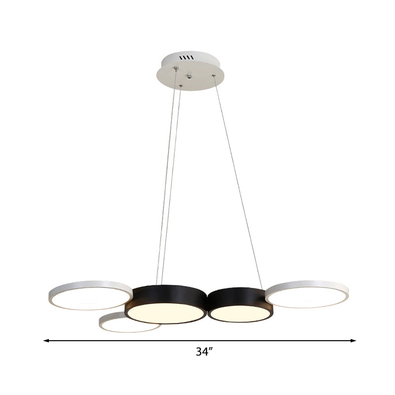 Modern Round Hanging Chandelier - Acrylic Black And White Led Suspension Light For Dining Room In