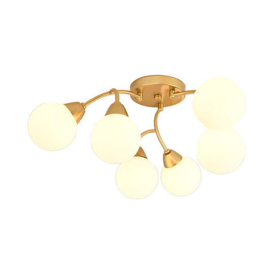 Modernist Amber/Smoky/Cream Glass Semi Flush Lamp With Grape Shape Led Lights - Gold Mount Fixture