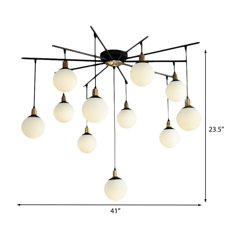 Contemporary Black Starburst Chandelier - Opal Glass Hanging Lamp For Bedroom (4/7/9 Light Options)