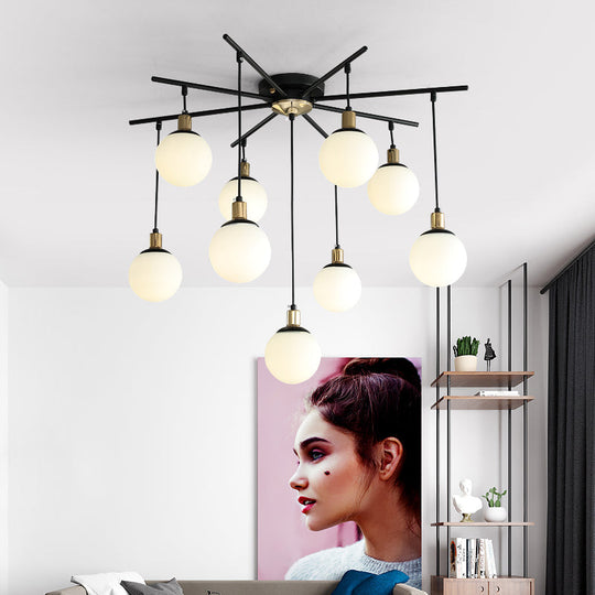 Contemporary Black Starburst Chandelier - Opal Glass Hanging Lamp For Bedroom (4/7/9 Light Options)