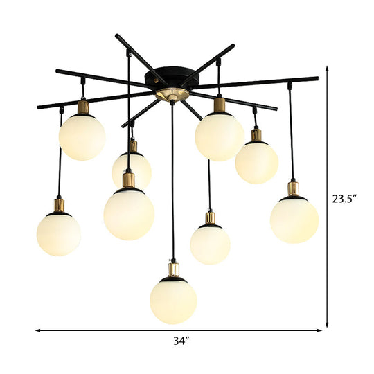 Modern Black Starburst Chandelier With Opal Glass - Elegant Hanging Lamp For Bedroom 4/7/9 Lights