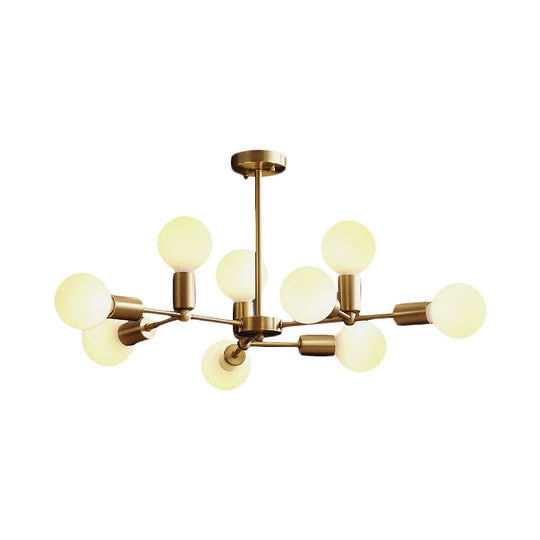 Modern Opal Glass Branch Chandelier With Brass Arm - 6/9/12 Lights Bedroom Hanging Light