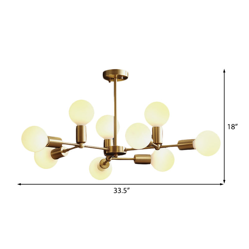Modern Opal Glass Branch Chandelier With Brass Arm - 6/9/12 Lights Bedroom Hanging Light