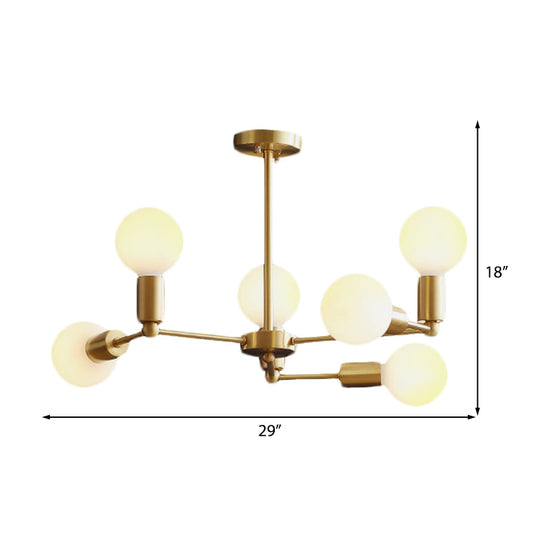 Modern Opal Glass Branch Chandelier With Brass Arm - 6/9/12 Lights Bedroom Hanging Light
