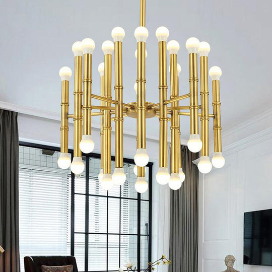 Modern Metal Flute Chandelier - 30 Lights Black/Silver/Gold Living Room Suspension Light Gold