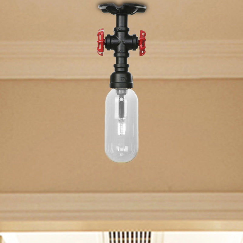 Industrial Clear Glass Semi - Flush Ceiling Light With Pipe Design Black / A