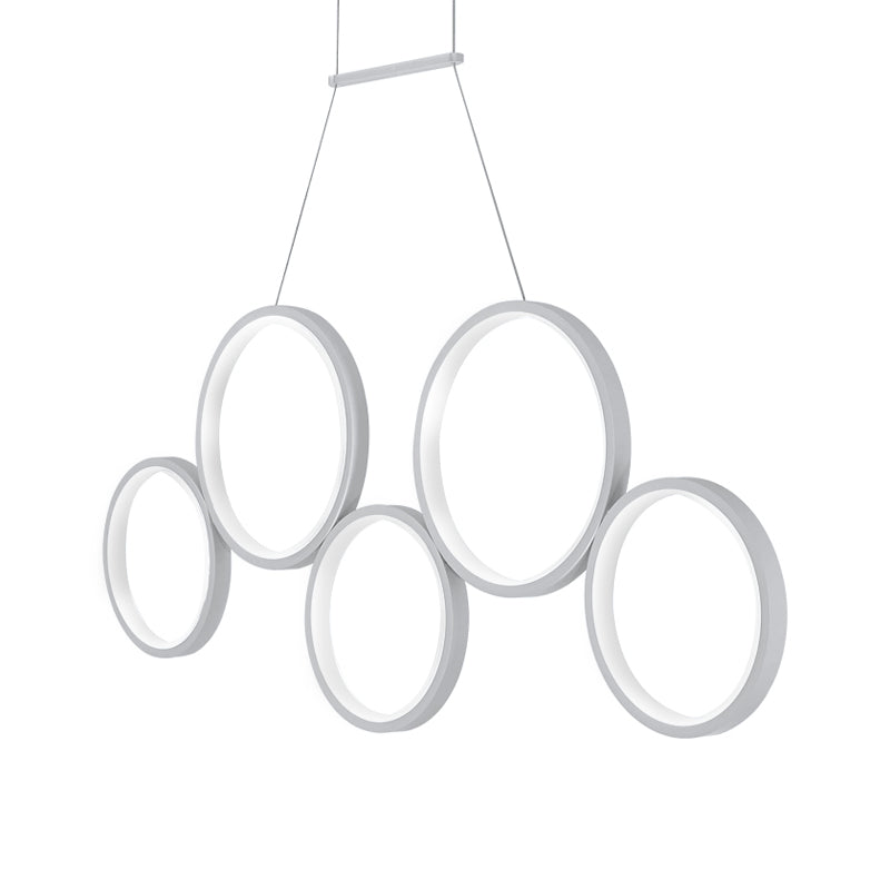 Simple Style Acrylic Multi-Ring Chandelier Lamp With 3/5 Lights - White/Coffee Hanging Light
