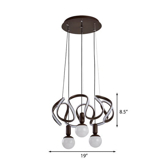 Modern Opal Glass Globe Chandelier Light - 3 Lights Coffee Hanging Design With Abstract Acrylic
