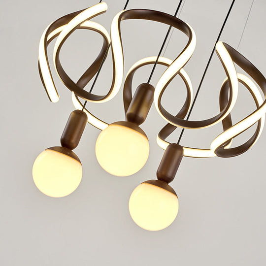 Modern Opal Glass Globe Chandelier Light - 3 Lights Coffee Hanging Design With Abstract Acrylic