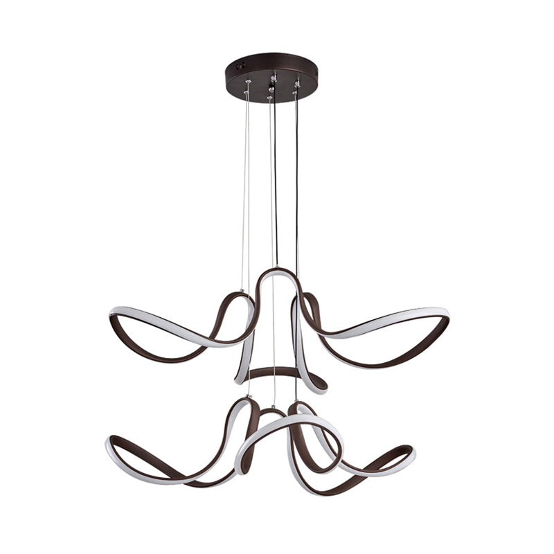 Modern Acrylic Coffee Led Chandelier Light - 2 Tiers Curve Design Perfect For Dining Room