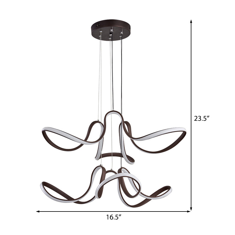 Modern Acrylic Coffee Led Chandelier Light - 2 Tiers Curve Design Perfect For Dining Room