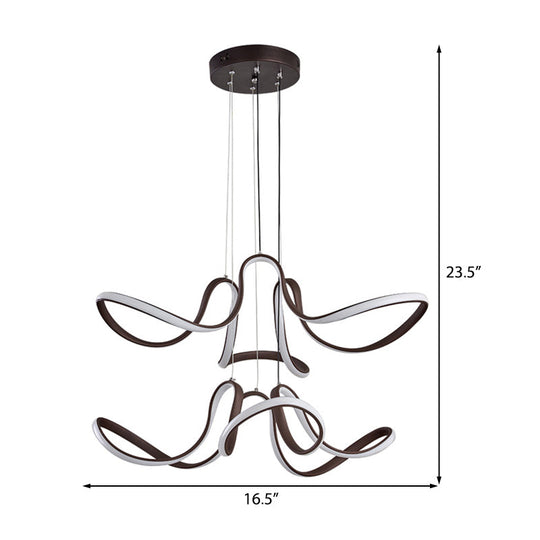 Modern Acrylic Coffee Led Chandelier: 2-Tier Curve Design For Dining Room