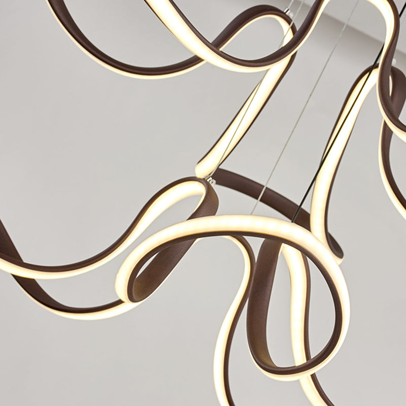 Modern Acrylic Coffee Led Chandelier: 2-Tier Curve Design For Dining Room