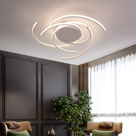 Contemporary 22’/29.5’ Wide Twisted Flush Mount Light - Led Acrylic Ceiling Lamp White/Black
